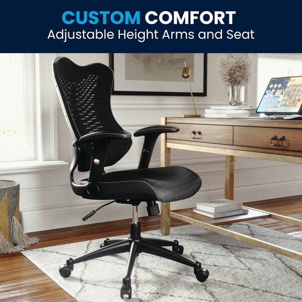 Flash Furniture High Back Designer Black Mesh Swivel Ergonomic Office Chair with Adjustable Arms - BL-ZP-806-BK-GG