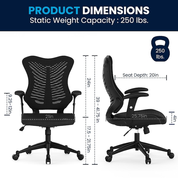 Flash Furniture High Back Designer Black Mesh Swivel Ergonomic Office Chair with Adjustable Arms - BL-ZP-806-BK-GG