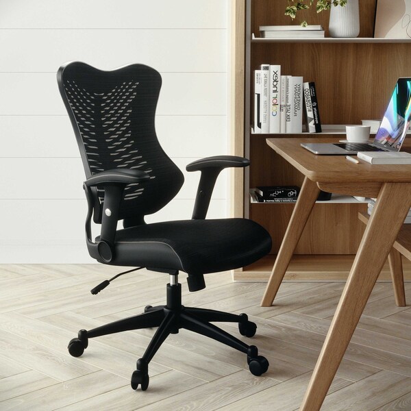 Flash Furniture High Back Designer Black Mesh Swivel Ergonomic Office Chair with Adjustable Arms - BL-ZP-806-BK-GG