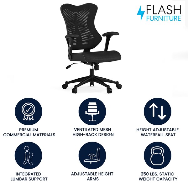 Flash Furniture High Back Designer Black Mesh Swivel Ergonomic Office Chair with Adjustable Arms - BL-ZP-806-BK-GG