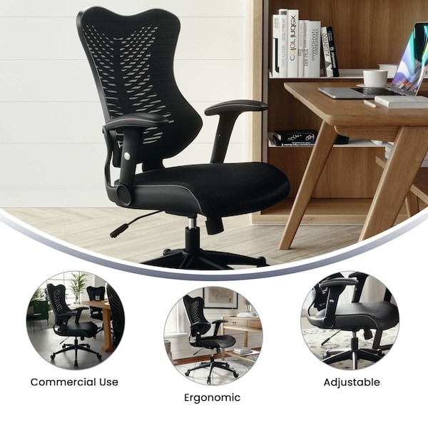 Flash Furniture High Back Designer Black Mesh Swivel Ergonomic Office Chair with Adjustable Arms - BL-ZP-806-BK-GG