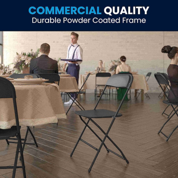 Flash Furniture Hercules Series Plastic Folding Chair Black - 10 Pack 650LB Weight Capacity Comfortable Event Chair-Lightweight Folding Chair - 10-LE-L-3-BK-GG