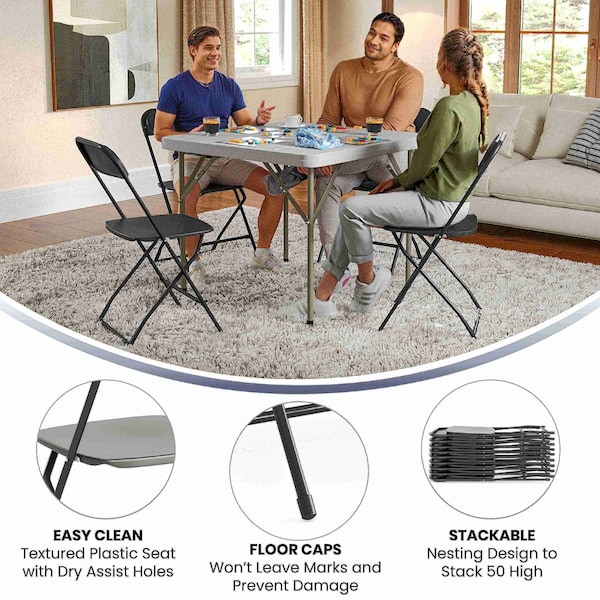 Flash Furniture Hercules Series Plastic Folding Chair Black - 10 Pack 650LB Weight Capacity Comfortable Event Chair-Lightweight Folding Chair - 10-LE-L-3-BK-GG