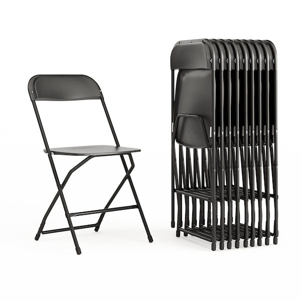 Flash Furniture Hercules Series Plastic Folding Chair Black - 10 Pack 650LB Weight Capacity Comfortable Event Chair-Lightweight Folding Chair - 10-LE-L-3-BK-GG