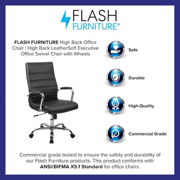 Flash Furniture High Back Black LeatherSoft Executive Swivel Office Chair with Chrome Frame and Arms - GO-2286H-BK-GG