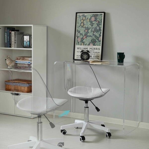 Fabulaxe Clear Acrylic Desk Chair - Armless Office Chair, Height Adjustable, Rolling Chair - Modern - QI004673.CL.2
