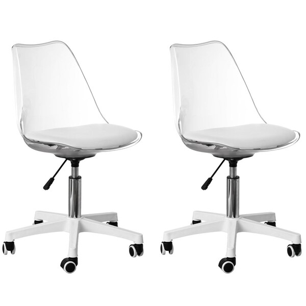 Fabulaxe Clear Acrylic Desk Chair - Armless Office Chair, Height Adjustable, Rolling Chair - Modern - QI004673.CL.2