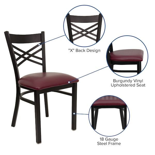 Flash Furniture Hercules Restaurant Chair, 16-1/2 in W 17" L 32-1/4" H - XU-6FOBXBK-BURV-GG