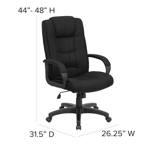 Flash Furniture Contemporary Chair Black High Back Exec Fab Chair, Fixed Arms, 18-1/2" to 22-1/2" Height, Fabric - GO-5301B-BK-GG