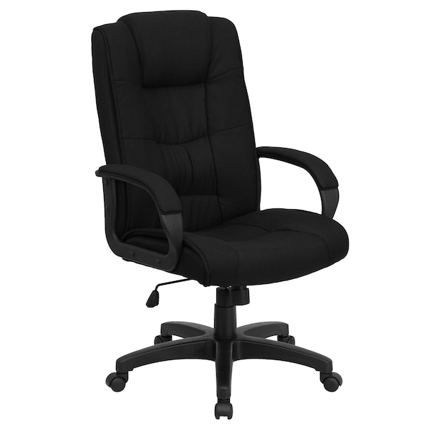 Flash Furniture Contemporary Chair Black High Back Exec Fab Chair, Fixed Arms, 18-1/2" to 22-1/2" Height, Fabric - GO-5301B-BK-GG