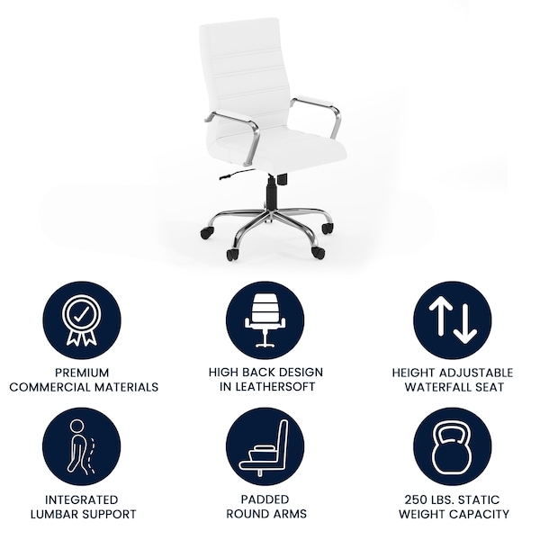 Flash Furniture Contemporary Chair White High Back Exec Chair, Fixed Arms, 18-1/4" to 22-1/4" Height - GO-2286H-WH-GG