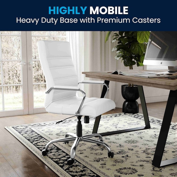Flash Furniture Contemporary Chair White High Back Exec Chair, Fixed Arms, 18-1/4" to 22-1/4" Height - GO-2286H-WH-GG