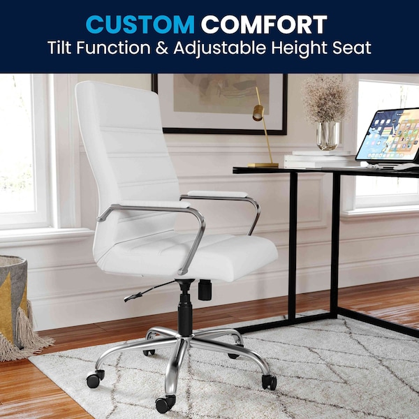 Flash Furniture Contemporary Chair White High Back Exec Chair, Fixed Arms, 18-1/4" to 22-1/4" Height - GO-2286H-WH-GG