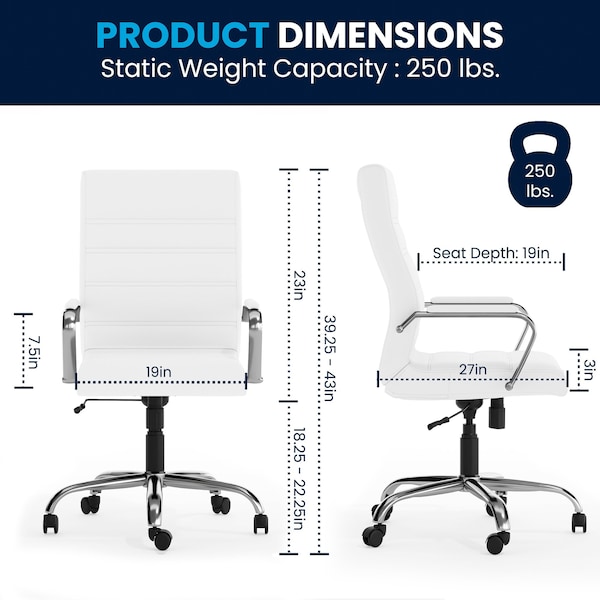 Flash Furniture Contemporary Chair White High Back Exec Chair, Fixed Arms, 18-1/4" to 22-1/4" Height - GO-2286H-WH-GG