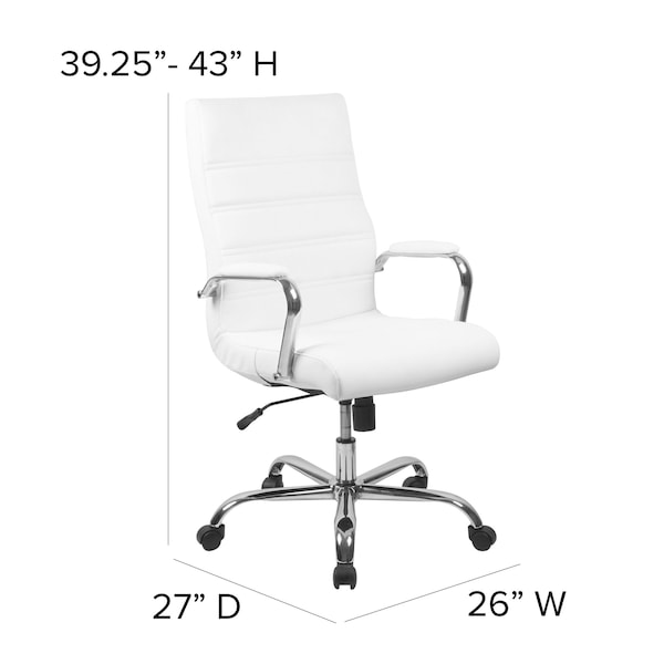 Flash Furniture Contemporary Chair White High Back Exec Chair, Fixed Arms, 18-1/4" to 22-1/4" Height - GO-2286H-WH-GG