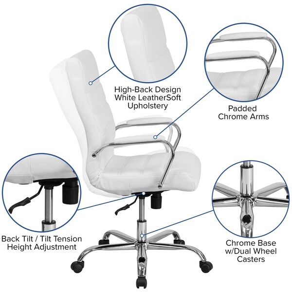Flash Furniture Contemporary Chair White High Back Exec Chair, Fixed Arms, 18-1/4" to 22-1/4" Height - GO-2286H-WH-GG
