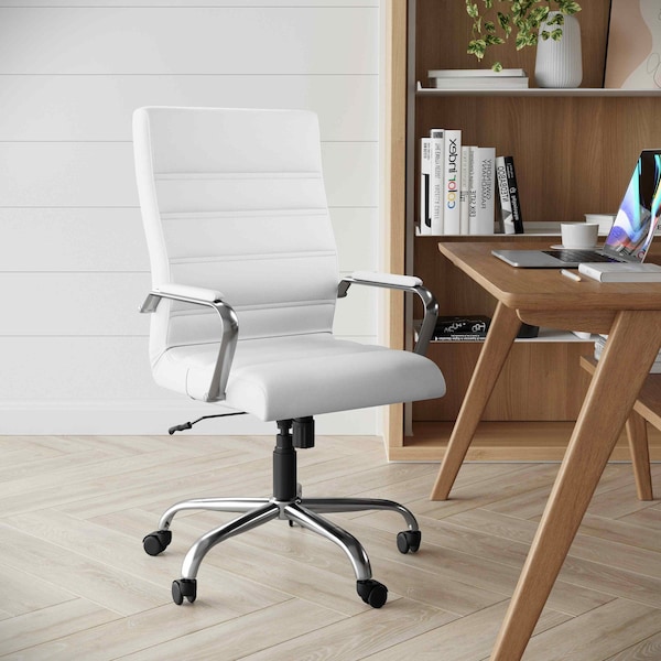 Flash Furniture Contemporary Chair White High Back Exec Chair, Fixed Arms, 18-1/4" to 22-1/4" Height - GO-2286H-WH-GG