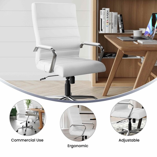 Flash Furniture Contemporary Chair White High Back Exec Chair, Fixed Arms, 18-1/4" to 22-1/4" Height - GO-2286H-WH-GG