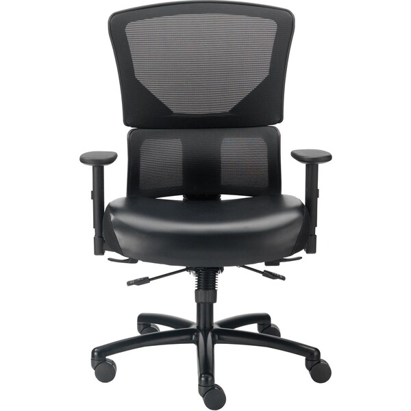 Global Industrial 24 Hour Big & Tall Mesh Back Chair w/High Back & Adj. Arms, Synthetic Leather, Black - 695643L