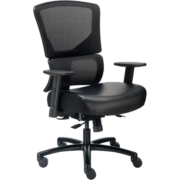 Global Industrial 24 Hour Big & Tall Mesh Back Chair w/High Back & Adj. Arms, Synthetic Leather, Black - 695643L