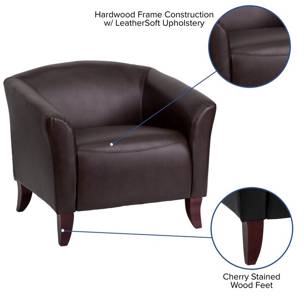 Flash Furniture Hercules Imperial Chair, Brown Back, 33-1/2 in W 31" L 29" H, Sloping, Leather Seat - 111-1-BN-GG