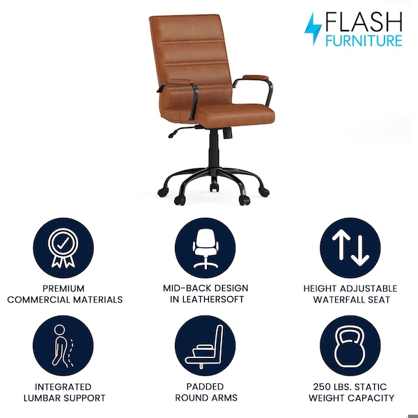 Flash Furniture Mid-Back Brown/Black LeatherSoft Executive Swivel Chair - GO-2286M-BR-BK-GG
