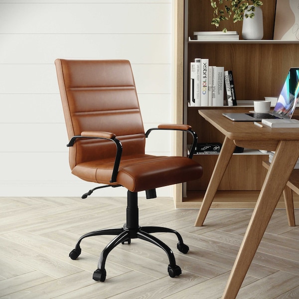 Flash Furniture Mid-Back Brown/Black LeatherSoft Executive Swivel Chair - GO-2286M-BR-BK-GG