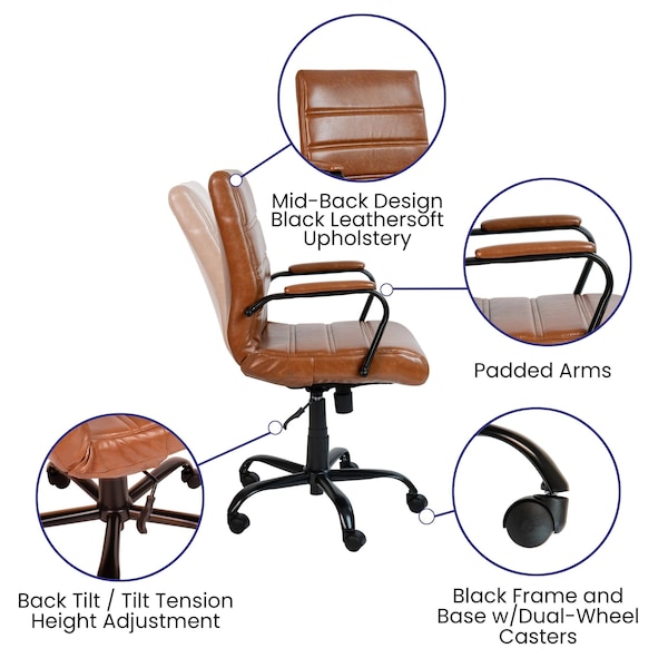 Flash Furniture Mid-Back Brown/Black LeatherSoft Executive Swivel Chair - GO-2286M-BR-BK-GG