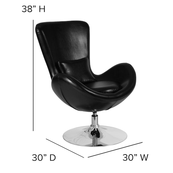 Flash Furniture Egg Side Reception Chair, Black LeatherSoft Seat, Black Back, 30 W 30" L 38 H, Integrated Curved - CH-162430-BK-LEA-GG