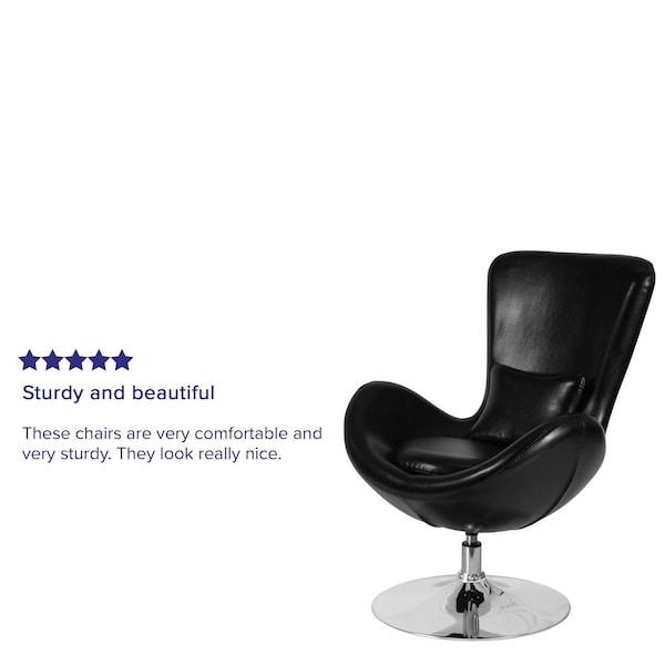 Flash Furniture Egg Side Reception Chair, Black LeatherSoft Seat, Black Back, 30 W 30" L 38 H, Integrated Curved - CH-162430-BK-LEA-GG