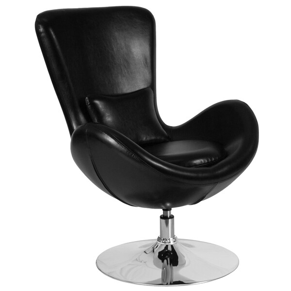 Flash Furniture Egg Side Reception Chair, Black LeatherSoft Seat, Black Back, 30 W 30" L 38 H, Integrated Curved - CH-162430-BK-LEA-GG