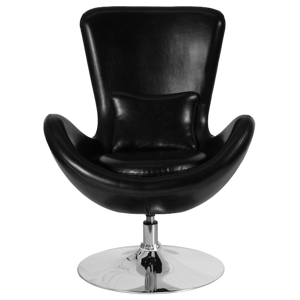 Flash Furniture Egg Side Reception Chair, Black LeatherSoft Seat, Black Back, 30 W 30" L 38 H, Integrated Curved - CH-162430-BK-LEA-GG