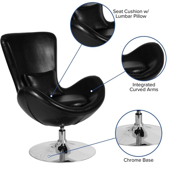 Flash Furniture Egg Side Reception Chair, Black LeatherSoft Seat, Black Back, 30 W 30" L 38 H, Integrated Curved - CH-162430-BK-LEA-GG