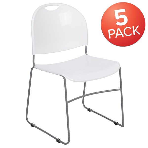 Flash Furniture White Plastic Stack Chair, PK5 - 5-RUT-188-WH-GG