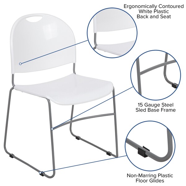 Flash Furniture White Plastic Stack Chair, PK5 - 5-RUT-188-WH-GG