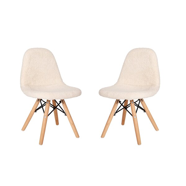 Flash Furniture 2PK Off-White Kids Faux Sherpa Chairs - Wood Legs, 2PK - DL-DA2018-2-W-2-GG