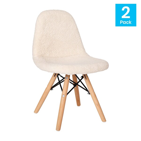 Flash Furniture 2PK Off-White Kids Faux Sherpa Chairs - Wood Legs, 2PK - DL-DA2018-2-W-2-GG
