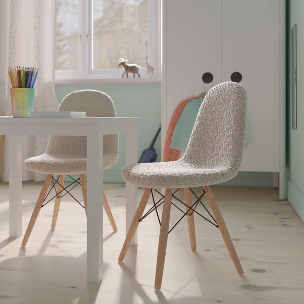 Flash Furniture 2PK Off-White Kids Faux Sherpa Chairs - Wood Legs, 2PK - DL-DA2018-2-W-2-GG