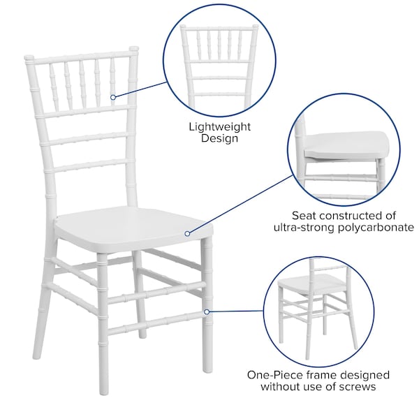 Flash Furniture Hercules Premium Chiavari Chair, White Seat, White Back, 15.75 W 18-1/2" L 36.5 H, Resin Seat - LE-WHITE-GG