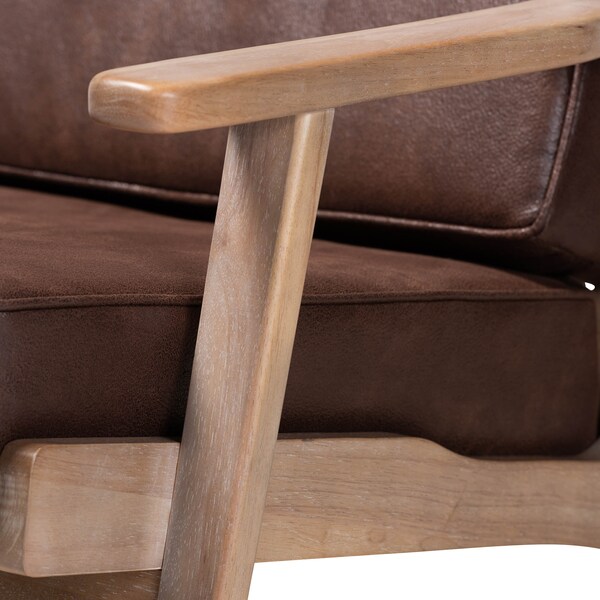 Baxton Studio Sigrid Brown Upholstered Antique Oak Finished Wood Armchair - 162-10567