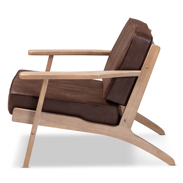 Baxton Studio Sigrid Brown Upholstered Antique Oak Finished Wood Armchair - 162-10567