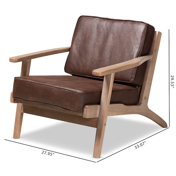 Baxton Studio Sigrid Brown Upholstered Antique Oak Finished Wood Armchair - 162-10567