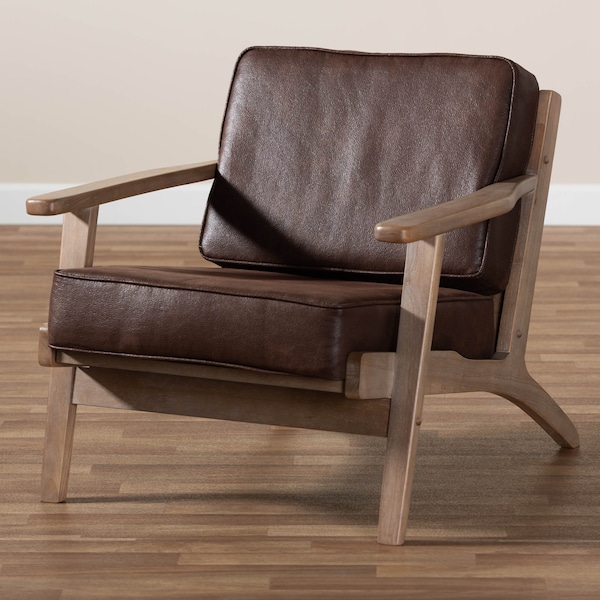 Baxton Studio Sigrid Brown Upholstered Antique Oak Finished Wood Armchair - 162-10567