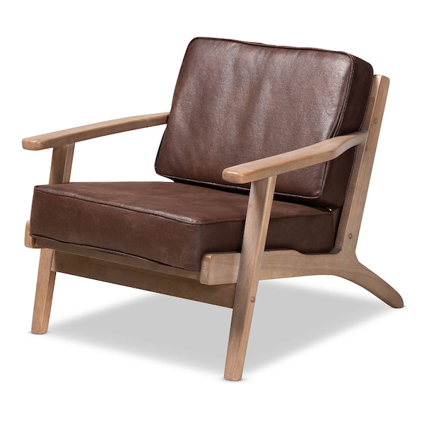 Baxton Studio Sigrid Brown Upholstered Antique Oak Finished Wood Armchair - 162-10567