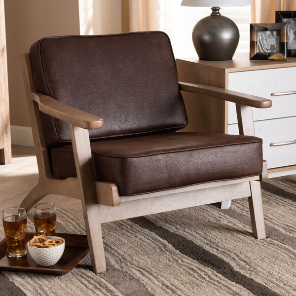 Baxton Studio Sigrid Brown Upholstered Antique Oak Finished Wood Armchair - 162-10567