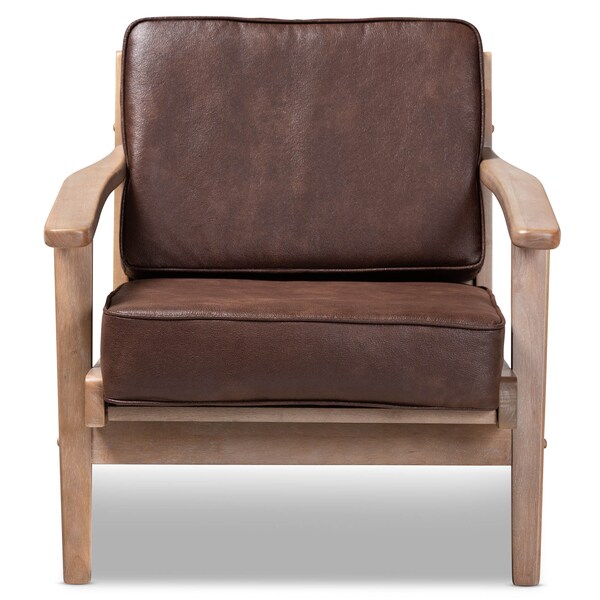 Baxton Studio Sigrid Brown Upholstered Antique Oak Finished Wood Armchair - 162-10567