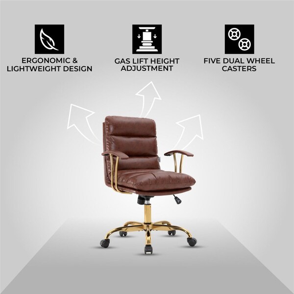 Leisuremod Regina Modern Executive Leather Office Chair, Walnut Brown - RO19WBRL