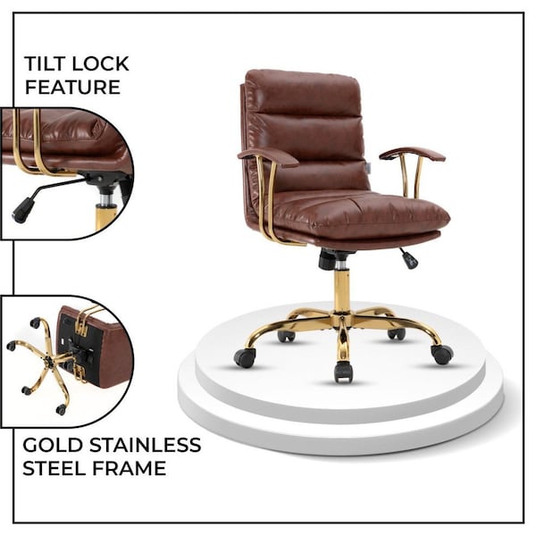 Leisuremod Regina Modern Executive Leather Office Chair, Walnut Brown - RO19WBRL