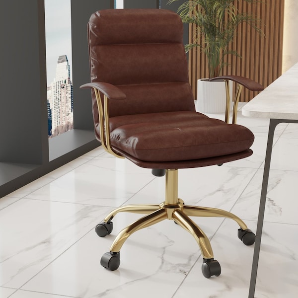 Leisuremod Regina Modern Executive Leather Office Chair, Walnut Brown - RO19WBRL