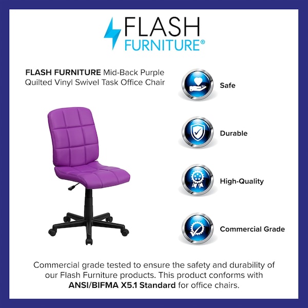 Flash Furniture Metal Contemporary Chair, 16-3/4" to 21-3/4, Purple - GO-1691-1-PUR-GG